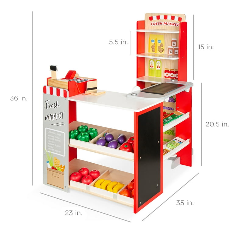 Best Choice Products Kids Pretend Play Grocery Store Wooden Supermarket Set w Chalkboard Cash Register Red Walmart