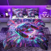 Manfei Gamer Gaming 7pcs Bedding Comforter Set,Modern Gamepad Queen Bedding Sets,Soccer Sport Queen Sheet Sets For Teens,Breathable Home Decor Reversible