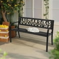 thumbnail image 6 of Ktaxon 49in Garden Bench with Tulip, Black Wrought Iron Outdoor Patio Bench for Lawn, Back, 6 of 10