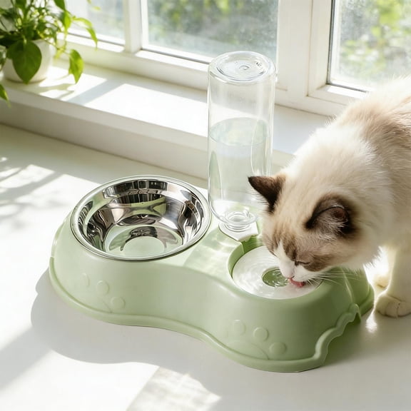 Stainless Steel Cat Bowls Elevated, Cat Food and Water Bowl Set, Cat Water Dispenser, 2-in-1 Stainless Steel Pet Bowl with Gravity Waterer for Small & Medium Cats & Dogs
