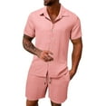 thumbnail image 2 of toraway Mens Suits Slim Fit 2 Piece Stretch Autumn Mens Spring and Summer Leisure Sports Comfortable Breathable Sweat Absorbing Short Sleeved Shorts Two Piece Set S, 2 of 4