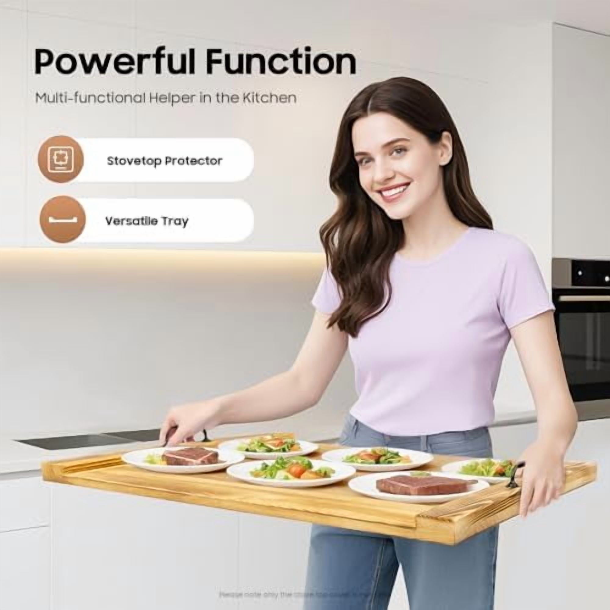 Wooden Stove Top Cover, 30 x 22 Inch Noodle Board with Handles, 44.09 lbs Capacity for Gas Burners and Counter Space