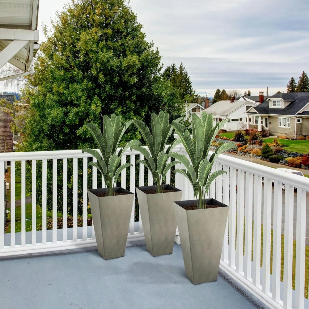 Topcobe Set of 3 Tall Planters with Drainage Hole, 28" Outdoor Flower Plant Pots, Indoor Planters for Porch Patio and Deck, Planters for Outdoor Plants, Raised Beds for Gardening, Gray