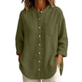 thumbnail image 3 of VBVC Women's Linen Cotton Button Down Shirt , Long Sleeve Loose Tunic Top For Women , Ladies' Lightweight Casual Blouse with Pockets,Army Green,S-3XL, 3 of 7