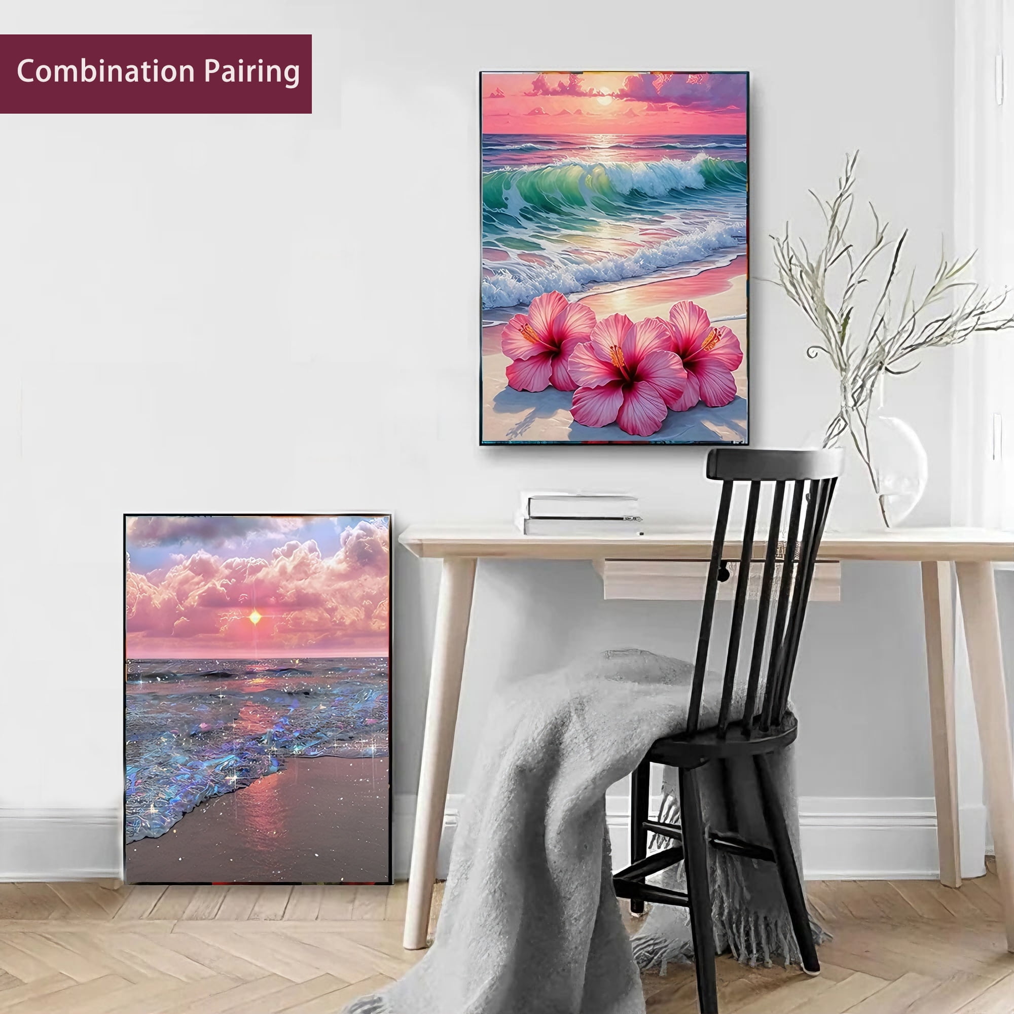 CSZPPQAF 2-Pack Beach Diamond Painting Kits for Adults Beginner- Full Round Drill,Gem Art Craft Set for Home Wall Decor or Relax Gift