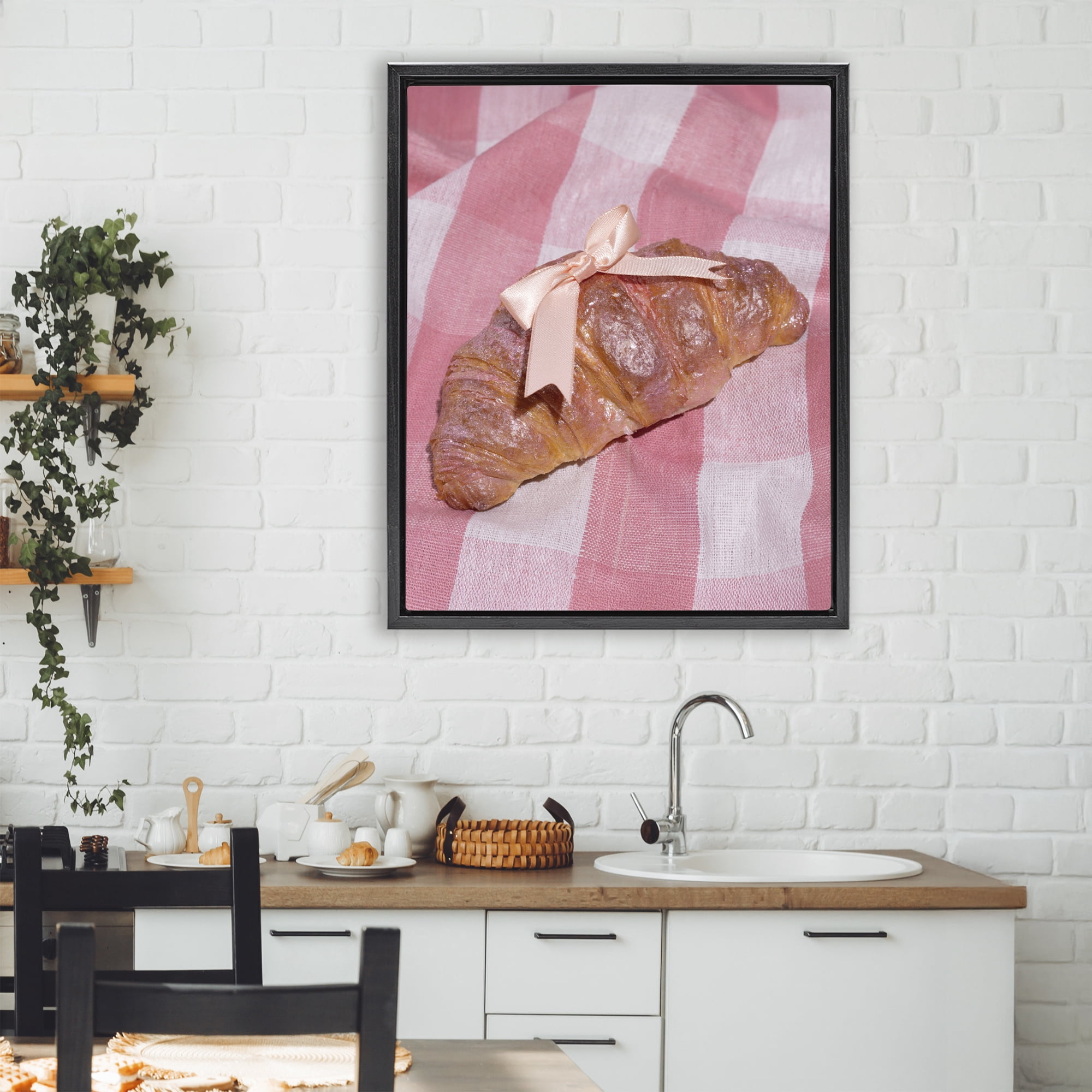 Stupell Industries Glam Ribbon Croissant Black Framed Floater Canvas Wall Art, design by LISH Creative