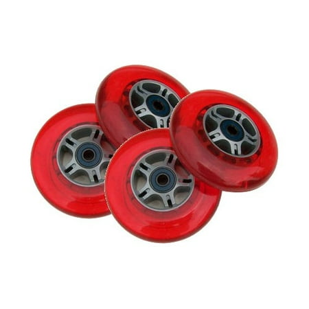 kick push 4 replacement wheels + abec-7 bearings for razor pro kick scooter, red/silver, 100mm