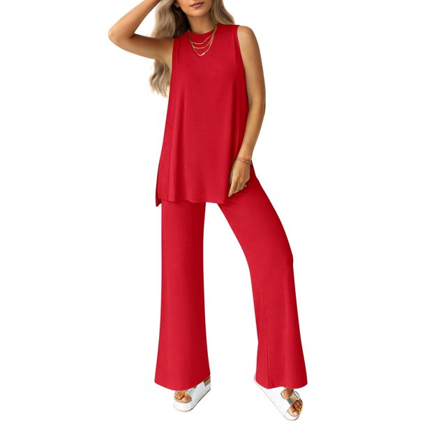Set de salón PRETTYGARDEN para mujer, 2 piezas, rojo verano 2025
