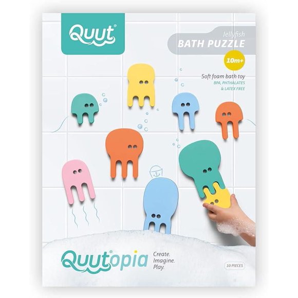 Quut - Puzzle de Bain : Méduse - Amusant et Éducatif - Convient à 10+ Mois - Améliore les Compétences Motrices Fines - Formes Flottantes & Association de Couleurs - Sûr et Durable - Sans BPA, Phtalate