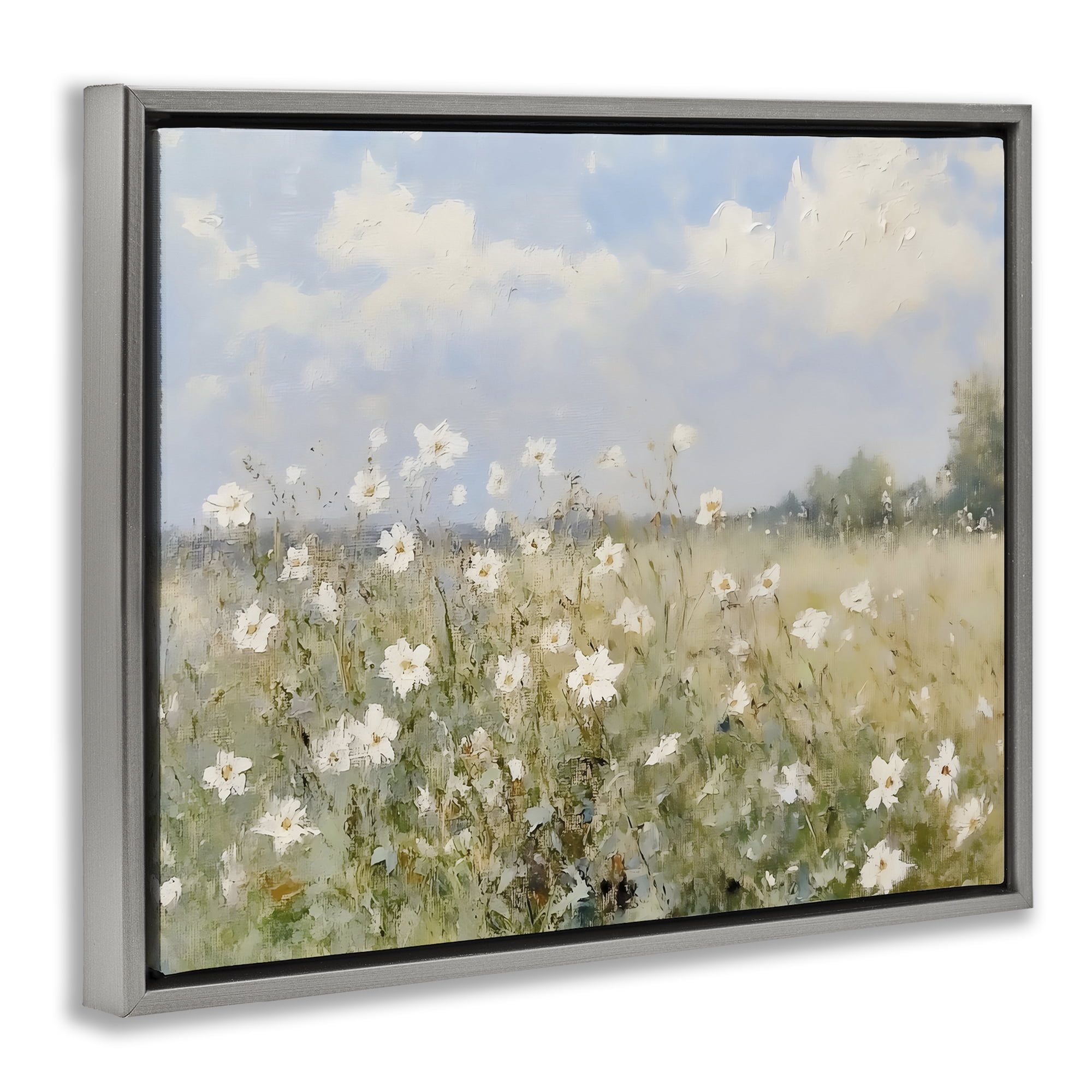 Stupell Industries Neutral Wildflower Field in Bloom Gray Framed Floater Canvas Wall Art, design by LSR Design Studio
