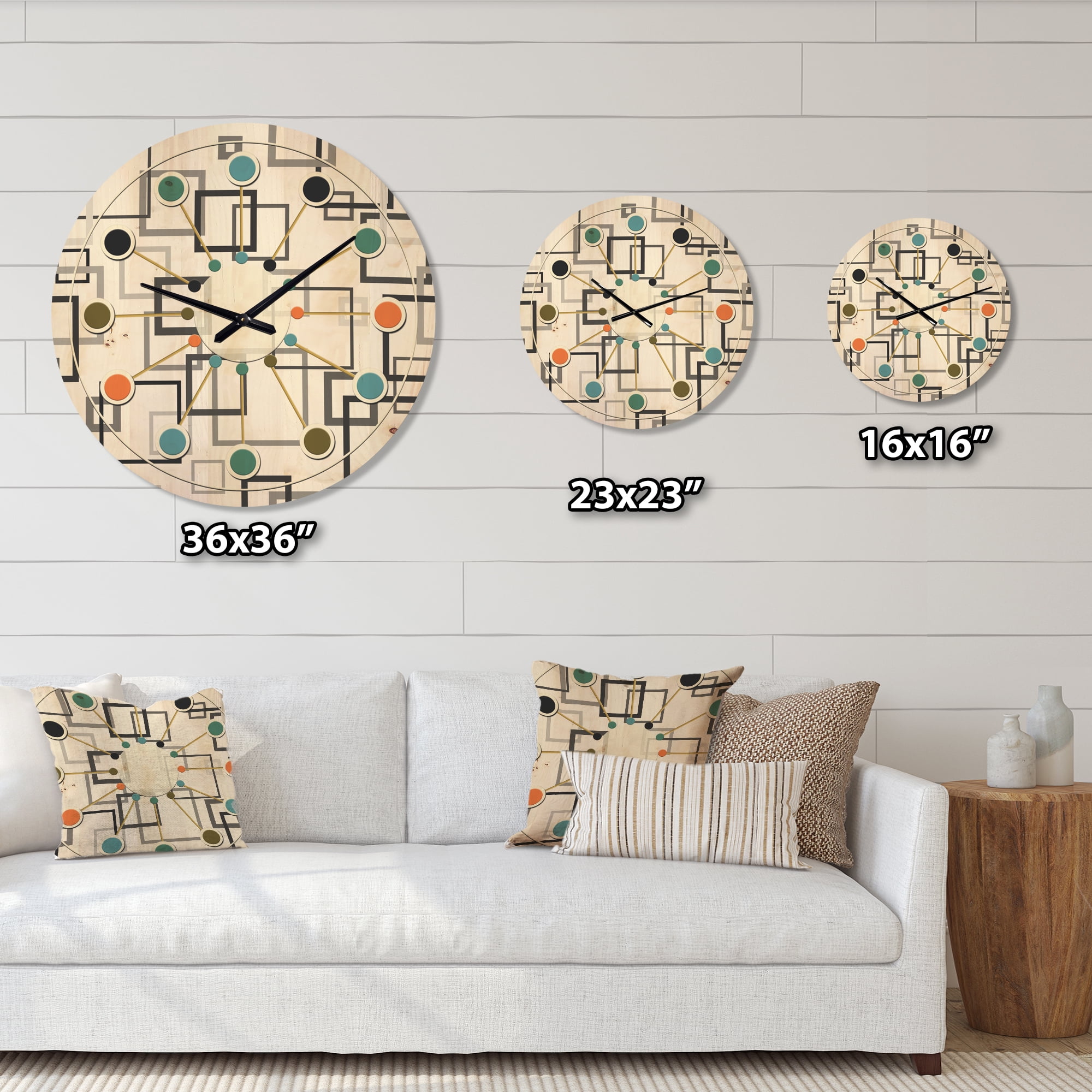Designart 'Abstract Retro Design Pattern II' Mid-Century Modern Wood Wall Clock