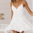thumbnail image 2 of Sexy Dresses for Women Going Out,Blackless Lace Dresses Ladies Summer Mini Dresses Beach Party Elegant Suspenders V Neck Skater Dress White Evening Petite Dress, 2 of 7