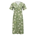 thumbnail image 6 of Feancey Women's Boho Long Dress Button V Neck Short Sleeve T-Shirt Dresses Summer Floral Printed A-Line Dress Beach Casual Vacation Maxi Dresses with Pockets Green XXL, 6 of 6
