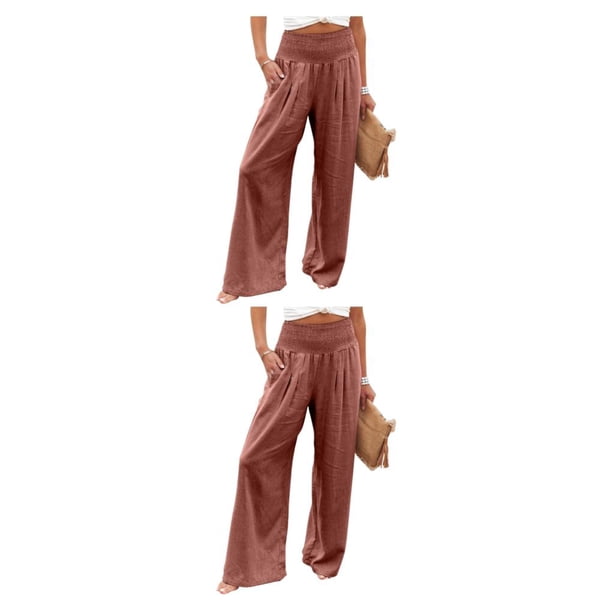 Pantalones de verano Qarigey para mujer color sólido Largo suelto Casual Pierna ancha naranja Rojo S