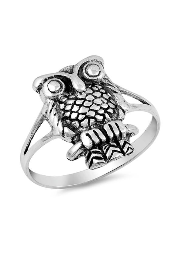 Oxidized Owl Bird Wisdom Sitting Branch Ring 925 Sterling Silver Band Jewelry Female Male Size 5