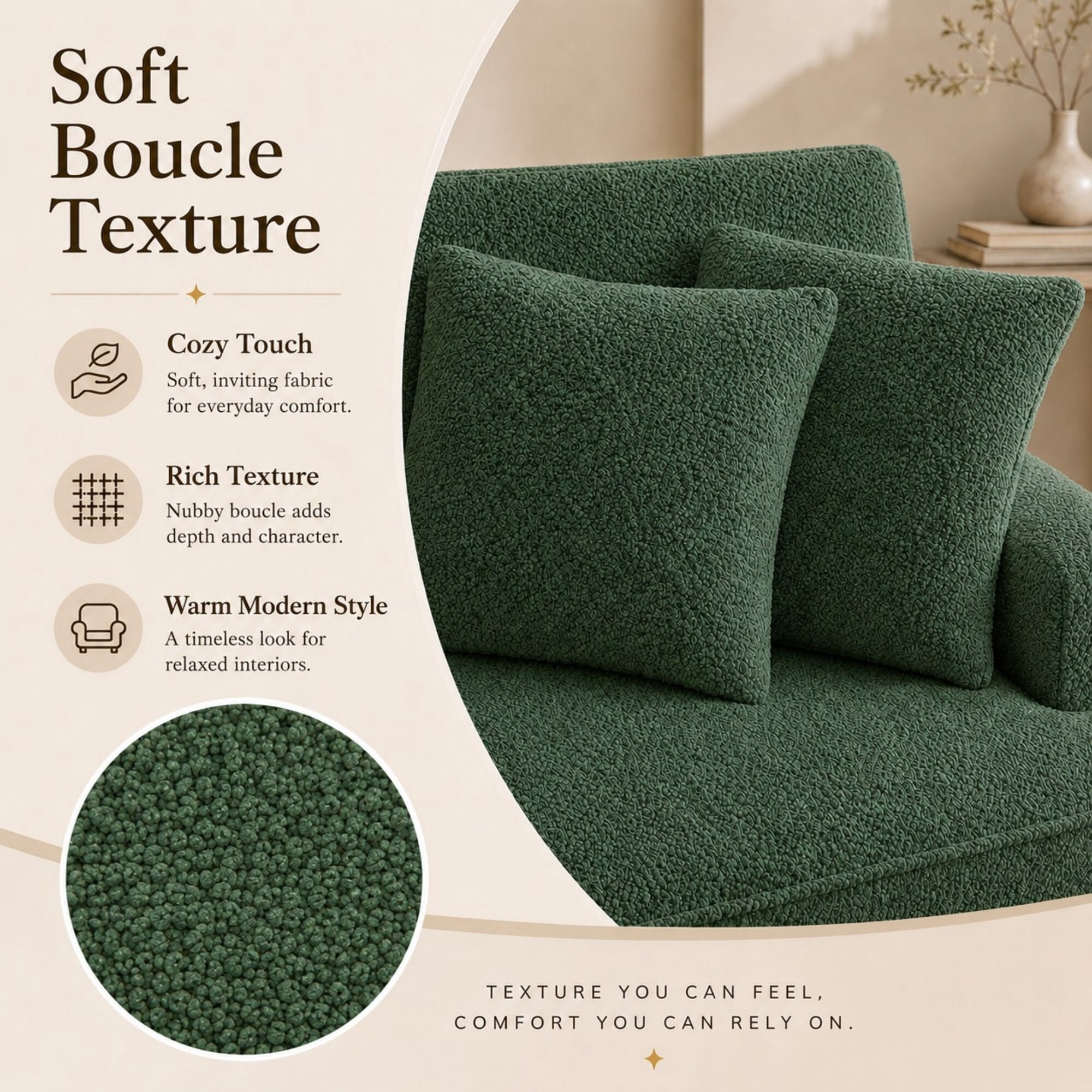DEALTOPS Convertible Boucle Upholstered Chaise Lounge Chair with Ottoman for Living Room Bedroom, Green