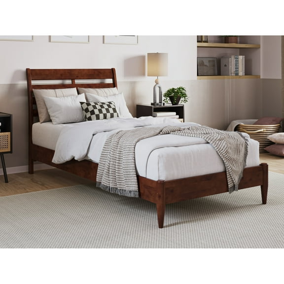 HomeStock Mediterranean Magic Twin XL Solid Wood Low Profile Platform Bed in Walnut