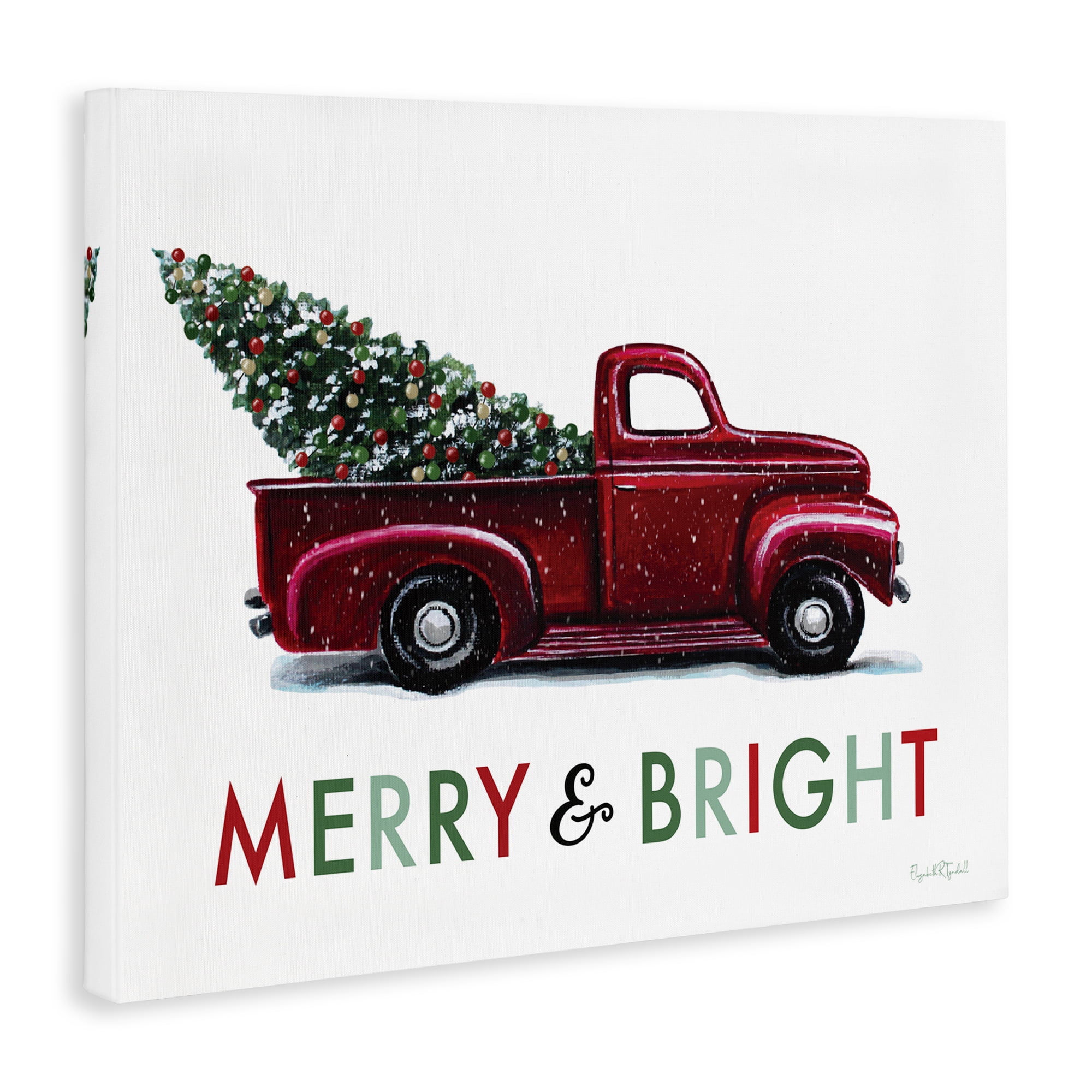 Stupell Industries Merry Bright Christmas Truck Holiday Painting Gallery Wrapped Canvas Art Prints Wall Art, 30 x 24