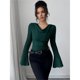 thumbnail image 5 of Camisetas de Punto Acanalado con Cuello Vuelto y Larga para Mujer, Tops Ajustados Fruncidos para Salir, Camisetas Básicas para Otoño Verde M, 5 of 8