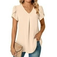 thumbnail image 2 of Womens T Shirts Summer Tops 2025 Solid Color V-Neck Short Sleeve Pleat Tunic Stylish Tees Tshirts Shirts for Women, 2 of 6