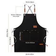 Chef Aprons for Men Women with Large Pockets, Cotton Canvas Cross Back Adjustable Cooking Kitchen Work Waterproof Bib Apron Black