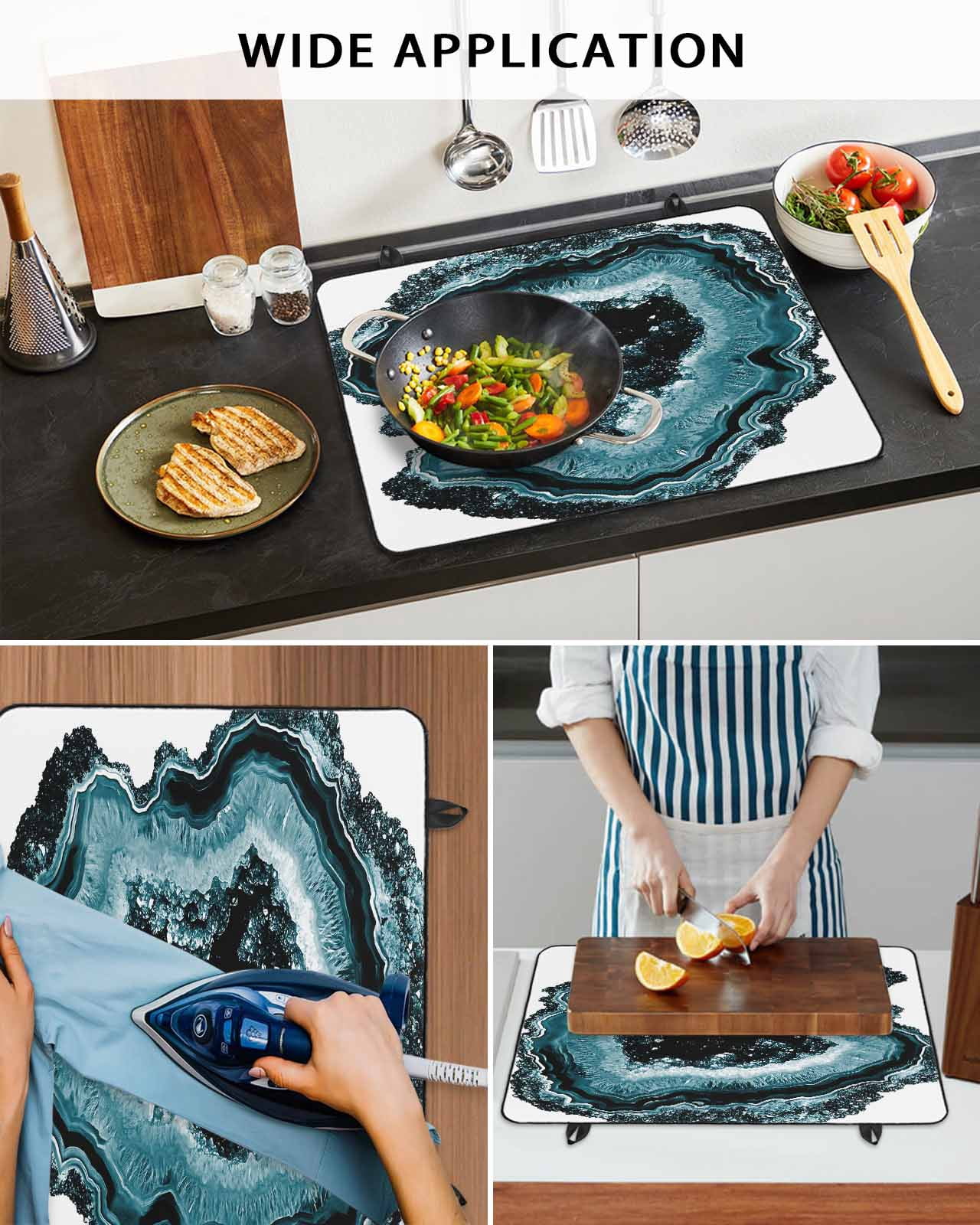 nqOlkjepod Large Induction Cooktop Protector Mat 24"x21", Abstract Marble Stove Top Covers for Electric Stove, Vintage Teal Aesthetic Agate Texture Stove Burner Cover Mats, Glass Top Stove Cover