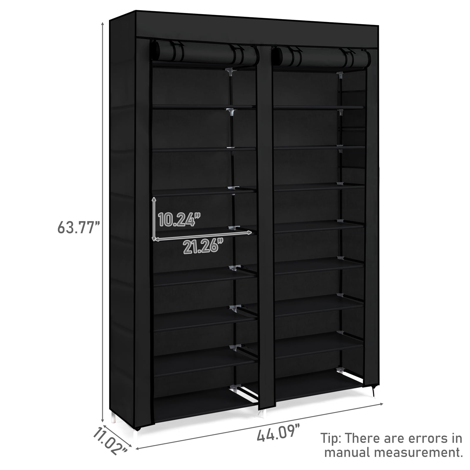 Ktaxon Shoe Rack Storage Organizer, 10 Tiers Double Row Portable Nonwoven Fabric Cover Shoe Rack Holds up to 40 Pairs, Black