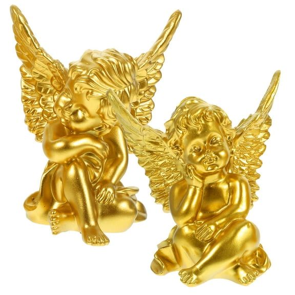 MLINS 2 Pcs Figurine Resin Angel Ornament Memorial Angel Statue Nurse 9.5X8.7CM Golden