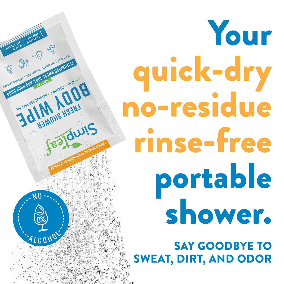 Simpleaf Body Shower Wipes | Extra Large Individually Packed Wipes | Eco- Friendly, Paraben & Alcohol Free | Hypoallergenic & Safe for Sensitive Skin | Vitamin E Infused | 20 Count