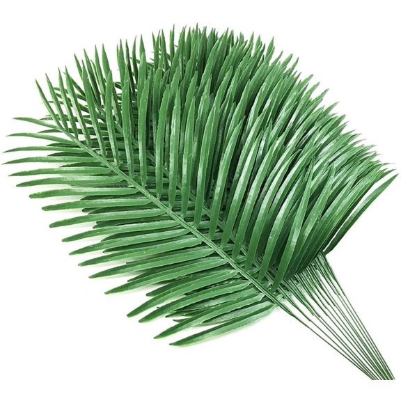 12pcs Artificial Palm Leaves Faux Fake Palm Fronds Plant Artificial Tropical Plants (Green) A