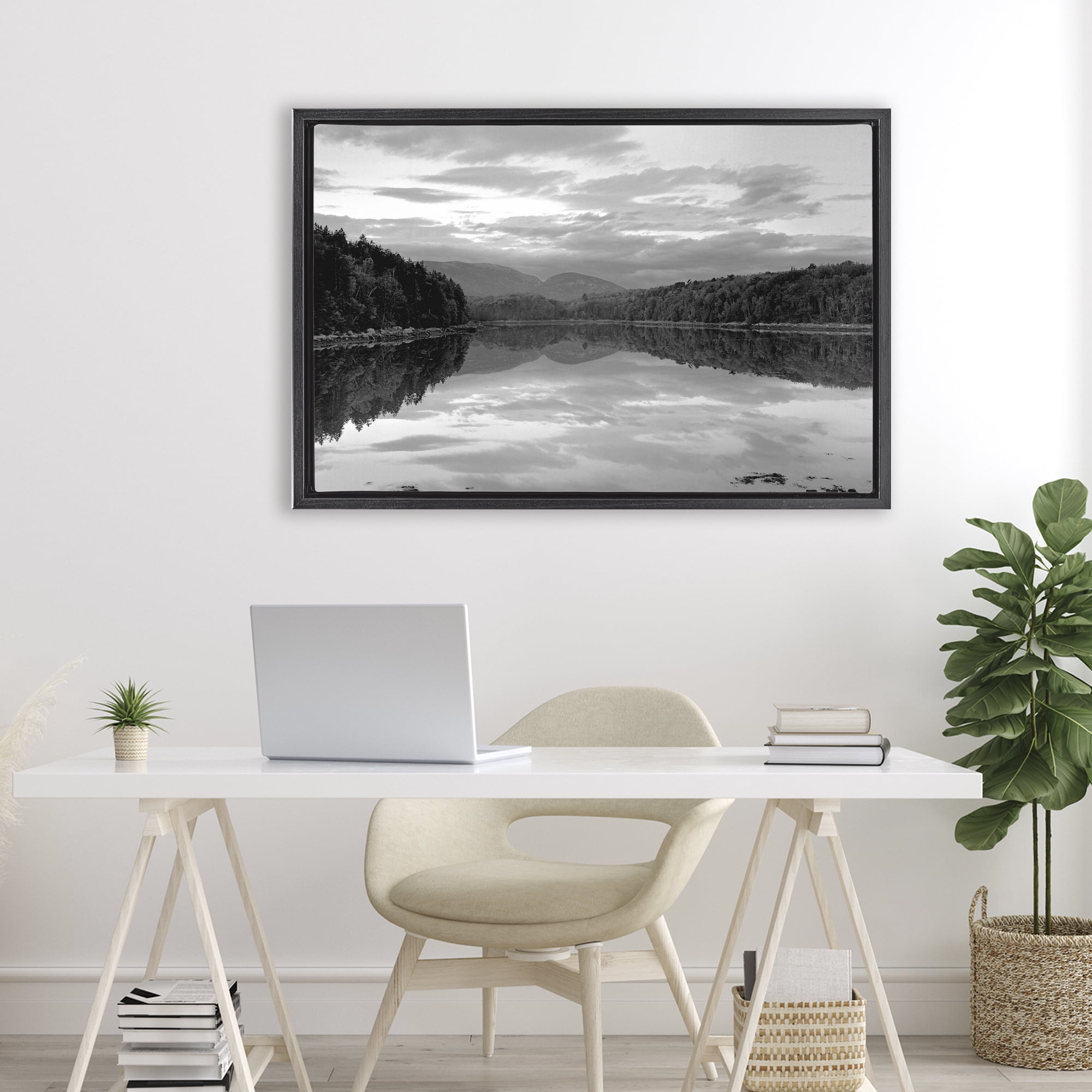 Stupell Industries Acadia Reflection in Monochrome Black Framed Floater Canvas Wall Art, design by MJ Photography