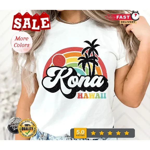 Hot Trending Retro Hawaii Kona Hawaiian Beach Palm Trees Shirt, Hawaii Shirt, Kona Tshir S-5Xl Birthday Gifts; For Men & Women