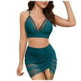 thumbnail image 3 of Wamejoo Womens High Waisted Bikini Sets Tummy Control Swimsuits Curvy Mesh Swim Skirt (Dark Green, XXL), 3 of 7
