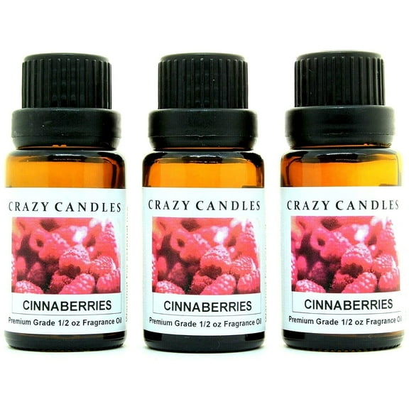 Crazy Candles Cinnaberries 3 Bottles 1/2 Fl Oz Each (15ml) Premium Grade Scented Fragrance Oil (Spicy Cinnamon Berries) Made in USA