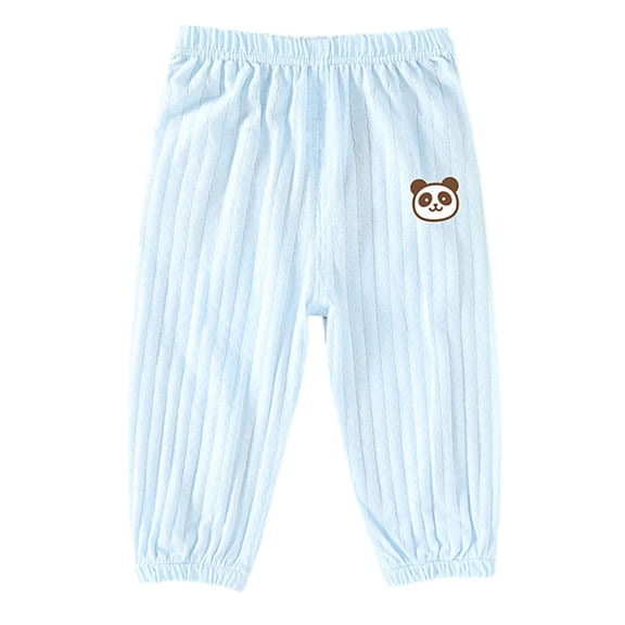 QINGFSAP Toddler Baby Unisex Breathable Ribbed Knit Pants Elastic Waist Casual Trousers with Cartoon Print for Boys Girls 0-3T