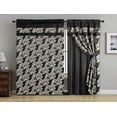 thumbnail image 2 of Chezmoi Collection Kelsey 4-Piece Black Gold Jacquard Floral Hibiscus Window Curtain/Drape Set Sheer Backing, Tieback, Valance, 2 of 6