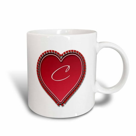 

3dRose Large red heart on a white background surrounded by small red hearts and the monogram C - Ceramic Mug 11-ounce