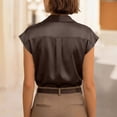 thumbnail image 4 of Only Moment Womens Tops Short Sleeve Shirts Short Sleeve V Neck Satin Loose Roll Up Collared Shirt Casual Summer Tops with Pockets Summer Blouses for Women 2026 Black,4XL, 4 of 6