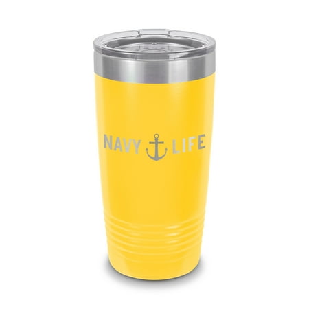 

Navy Life Tumbler 20 oz - Laser Engraved w/ Clear Lid - Stainless Steel - Vacuum Insulated - Double Walled - Travel Mug - usn military silent service - Yellow