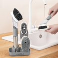 thumbnail image 3 of Dish Brush with Soap Dispenser with Replaceable 4 Brush Heads, Kitchen Dish Scrub Brush, Dish Cleaning Brush with Stainless Steel Handle Kitchen Dish Wand, Gray, 3 of 5