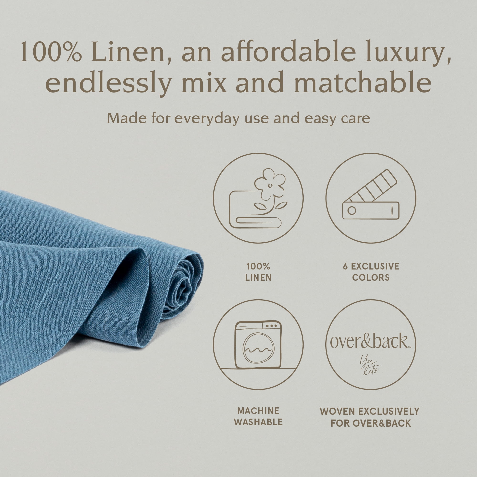 over&back 18x90 Washed 100% Linen Table Runner - Washable Table Runners for a Custom Home Decor Tablescape - Perfect for Coffee Table, Dinner Table, Living Room, and More - Blue