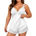 thumbnail image 6 of Uootdi Womens Plus Size Sleepwear Solid Color Delicate Detail Cami Blouse Elastic Waist Casual Shorts Comfy Daily Homewear Outfits, 6 of 7