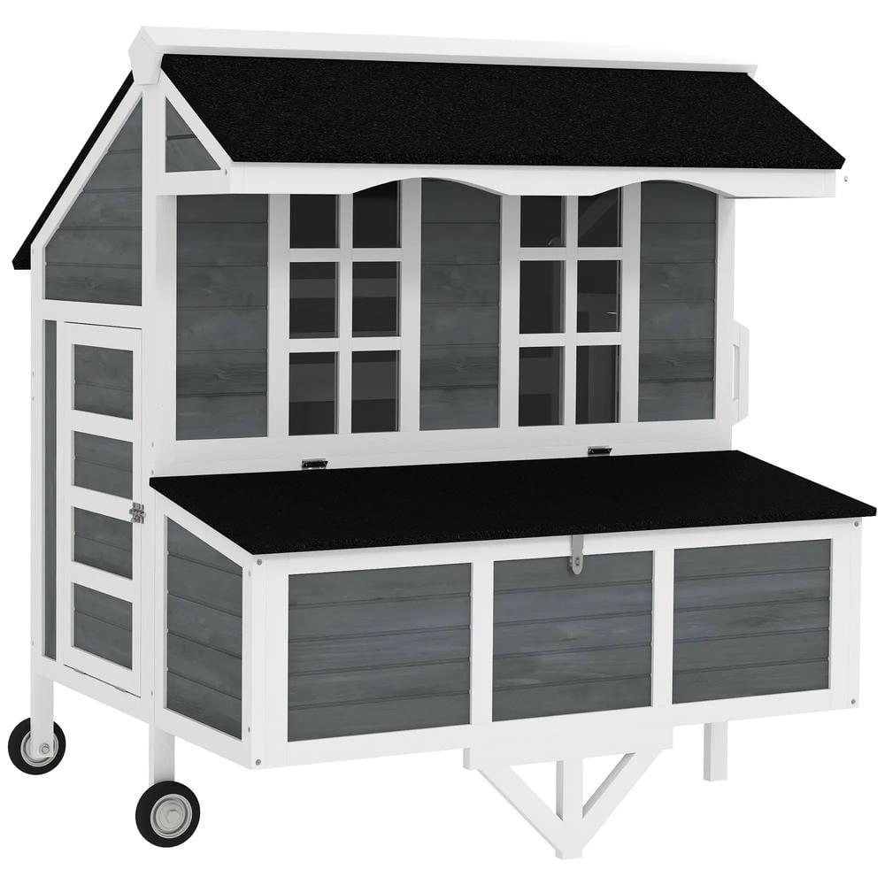 Resenkos Rabbit Hutch, Duck Cage Hutch,Chicken Coop, 43" Chicken Coop with Wheels, Chicken Tractor with Nesting Box, Pull-out Tray, Gray