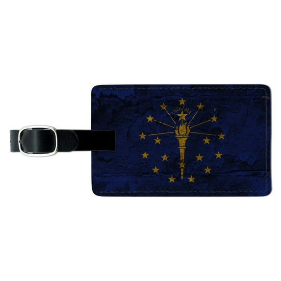 Rustic Indiana State Flag Distressed USA Rectangle Leather Luggage Card Suitcase Carry-On ID Tag
