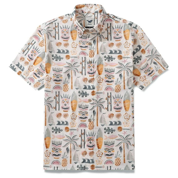 Fashion Hawaiian Shirt For Men Tiki Beach By House of Haricot Button-down Shirt Short Sleeve 100% Cotton Shirt