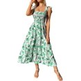 thumbnail image 1 of XINQIHANG Womens Mini Dress Summer Casual Puffy Sleeve Off Shoulder Elastic Waist Aline Flowy Ruffle Dresses, 1 of 7