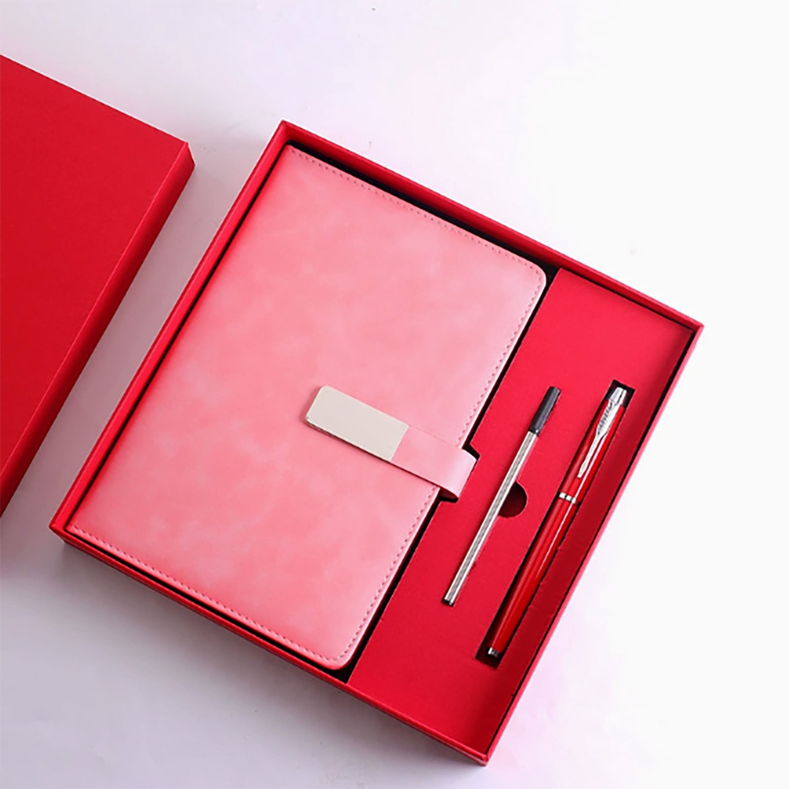 College Hardcover Writing Notebook Gift Set A5 Lined Journal with Pen & Gift Box, 8.6" Faux Leather Notebook Ballpoint Pens Box Thank You Gift for Coworker Staff Teacher Office Social Worker