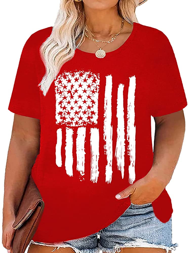 YI XIANG RAN Plus Size American Flag Shirts Women Patriotic Shirts USA ...