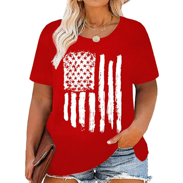 YI XIANG RAN Plus Size American Flag Shirts Women Patriotic Shirts USA ...