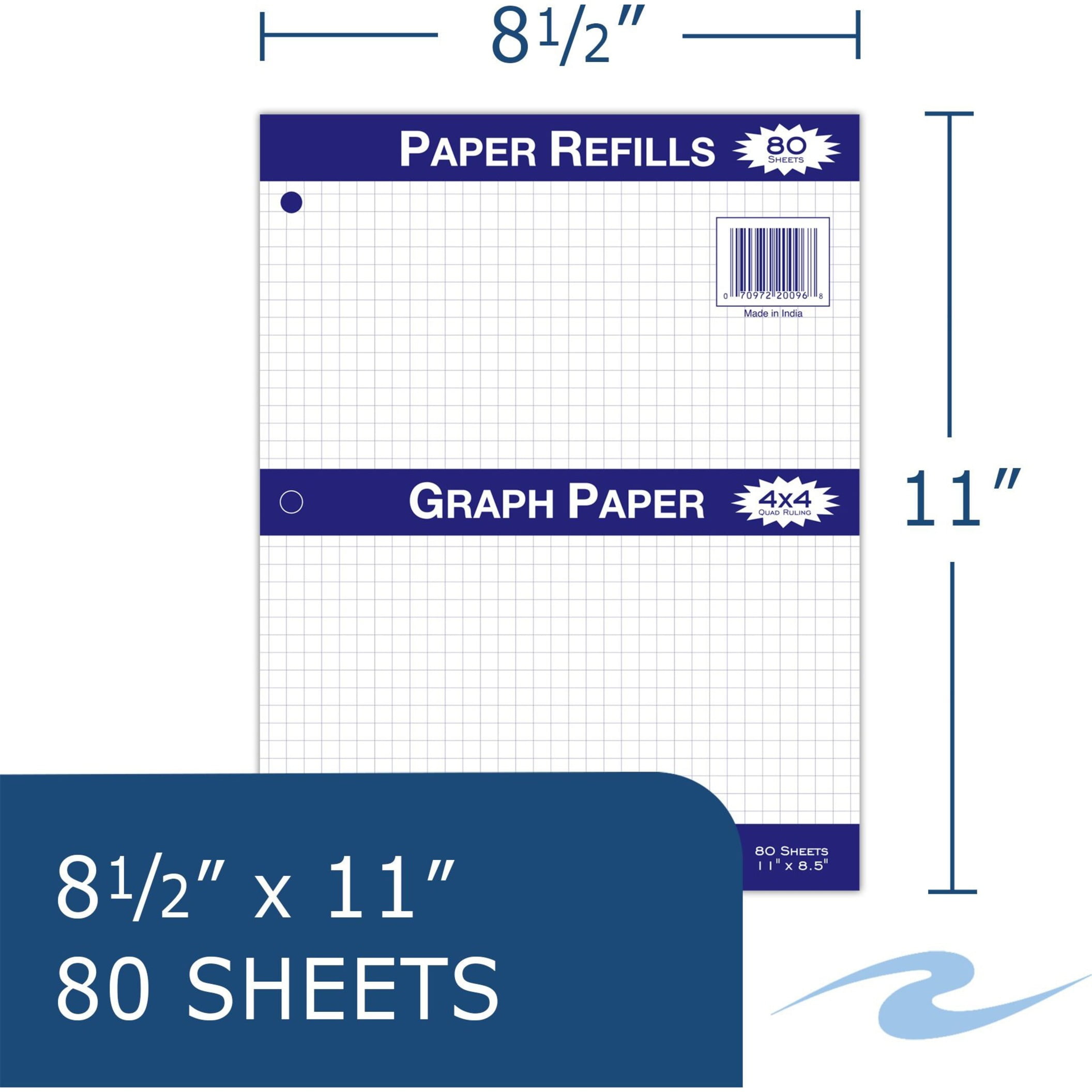 Roaring Spring 4x4 Graph Ruled Loose Leaf Filler Paper, 3 Hole Punched, 1 Case (24 Packs), 11" x 8.5" 80 Sheets, White Paper